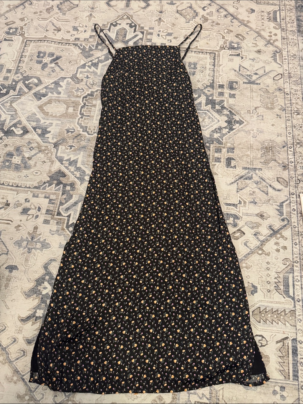 NWT American Eagle XS Black Ditsy Floral Open Back Maxi Dress